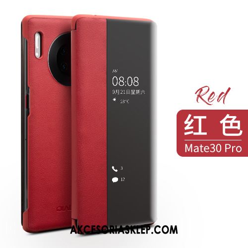 Futerał Huawei Mate 30 Pro Czerwony Prawdziwa Skóra Windows Ochraniacz Telefon Komórkowy Etui Sklep