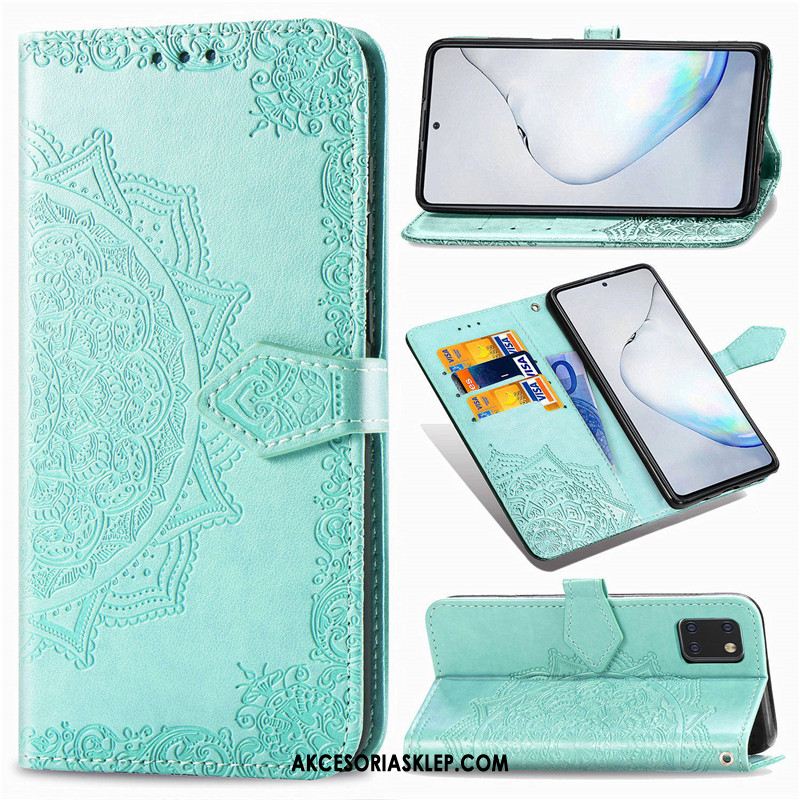 Futerał Samsung Galaxy Note 10 Lite Relief Skórzany Futerał Zielony Gwiazda Ochraniacz Etui Tanie
