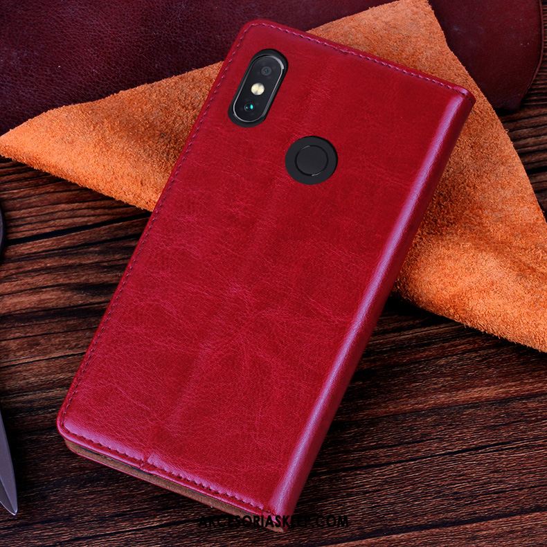 Futerał Xiaomi Redmi Note 5 Skórzany Futerał Czerwony Biznes Skóra Bydlęca Anti-fall Etui Tanie