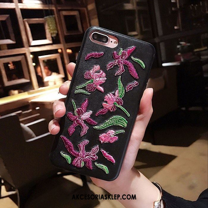 Futerał iPhone 8 Plus Skórzany Futerał Kreatywne Luksusowy Kwiaty Różowy Obudowa Tanie