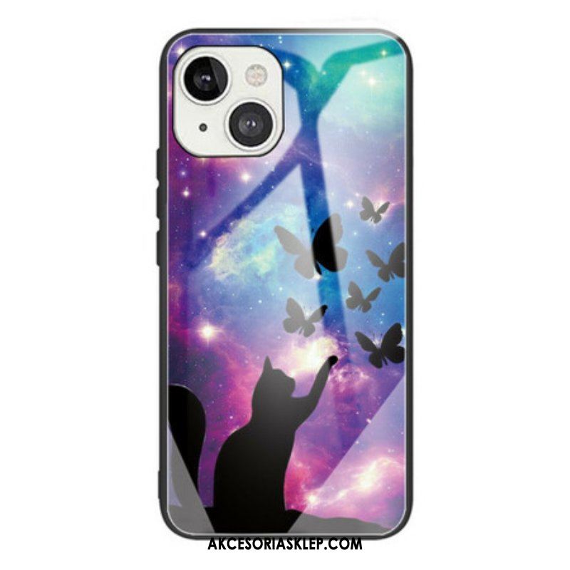 Etui do iPhone 13 Mini Szkło Hartowane Kot I Motyle W Kosmosie