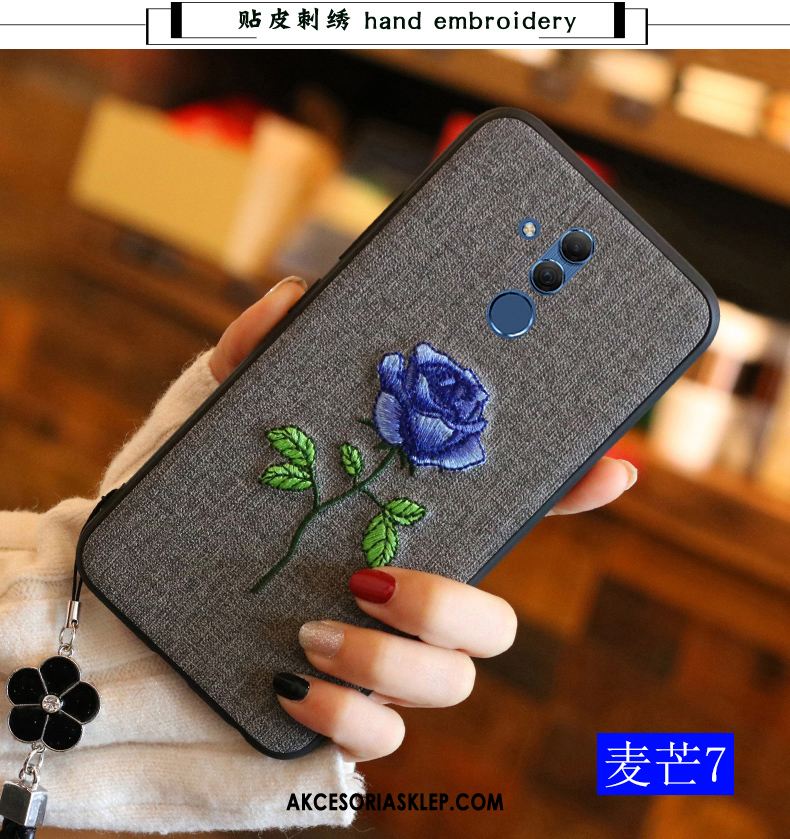 Futerał Huawei Mate 20 Lite Szary Z Haftem Anti-fall Kwiaty Telefon Komórkowy Obudowa Tanie