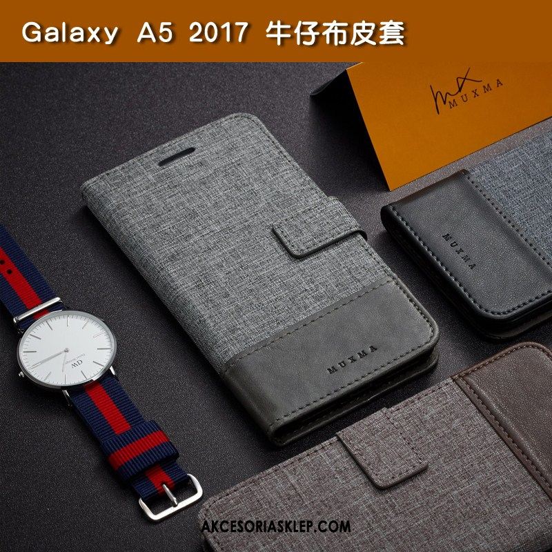 Futerał Samsung Galaxy A5 2017 Wspornik Skórzany Futerał Szary Denim Portfel Pokrowce Na Sprzedaż
