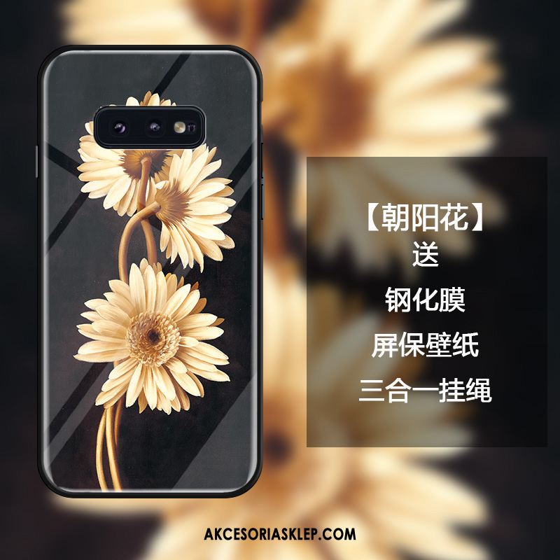 Futerał Samsung Galaxy S10e Kwiaty Czarny Jasny Szkło Hartowane Wiszące Ozdoby Obudowa Na Sprzedaż