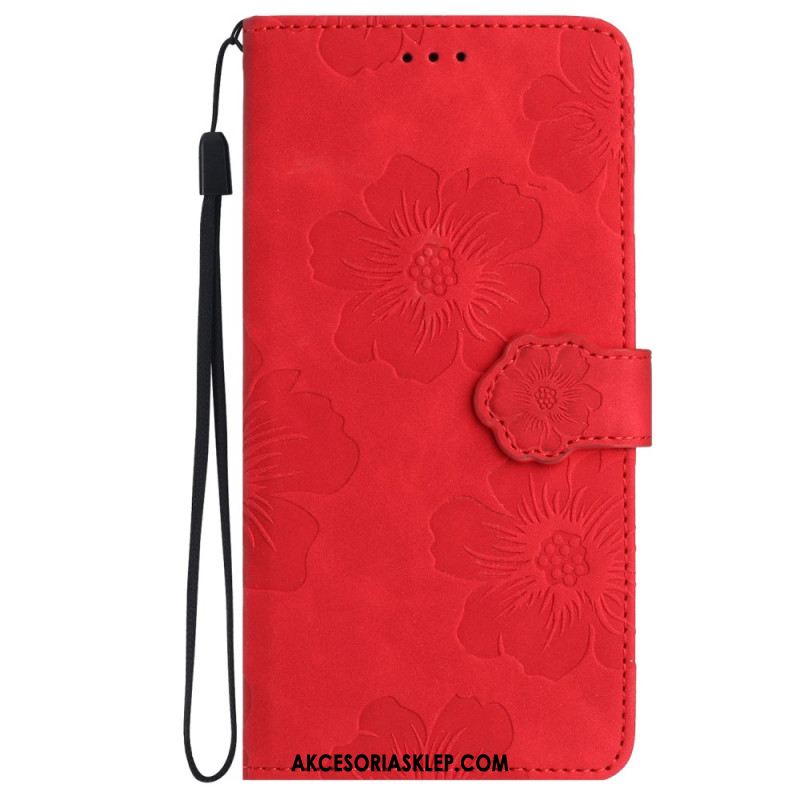 Etui Folio Do Samsung Galaxy S24 5g Drukowane Kwiaty Z Paskiem