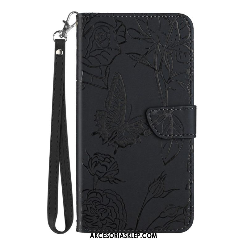 Etui Folio Do Xiaomi 14 Nadruk W Kształcie Motyla Z Paskiem