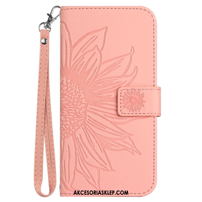 Etui Folio Do iPhone 16 Pro Nadruk Słonecznika Z Paskiem
