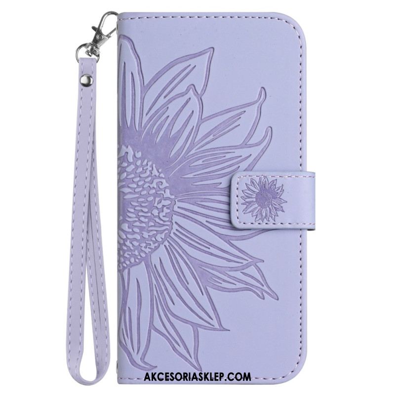 Etui Folio Do iPhone 16 Pro Nadruk Słonecznika Z Paskiem