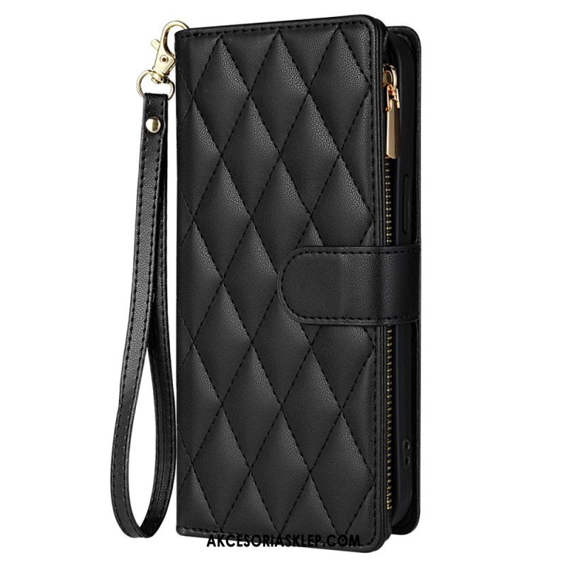 Etui Folio Do iPhone 16 Pro Pikowany Portfel Z Paskami