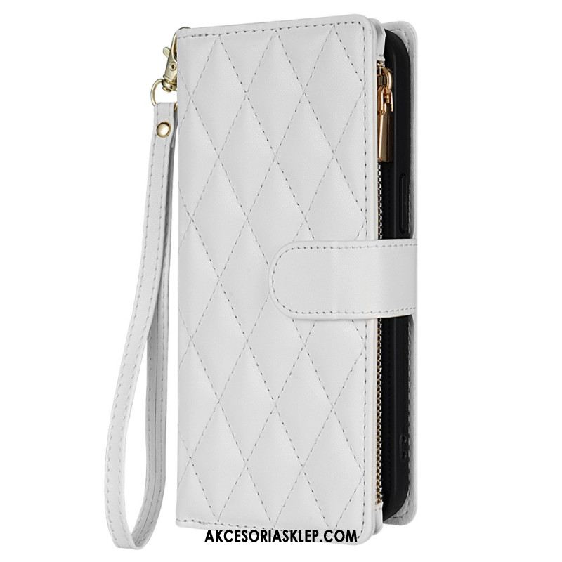 Etui Folio Do iPhone 16 Pro Pikowany Portfel Z Paskami