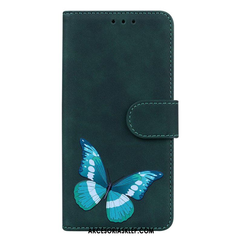 Etui Folio do Google Pixel 6 Pro Motyl Dotykający Skóry