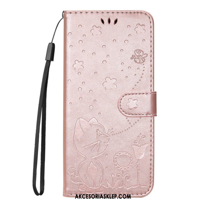 Etui Folio do Honor Magic 5 Lite z Łańcuch Kot I Pszczoła Z Smyczą