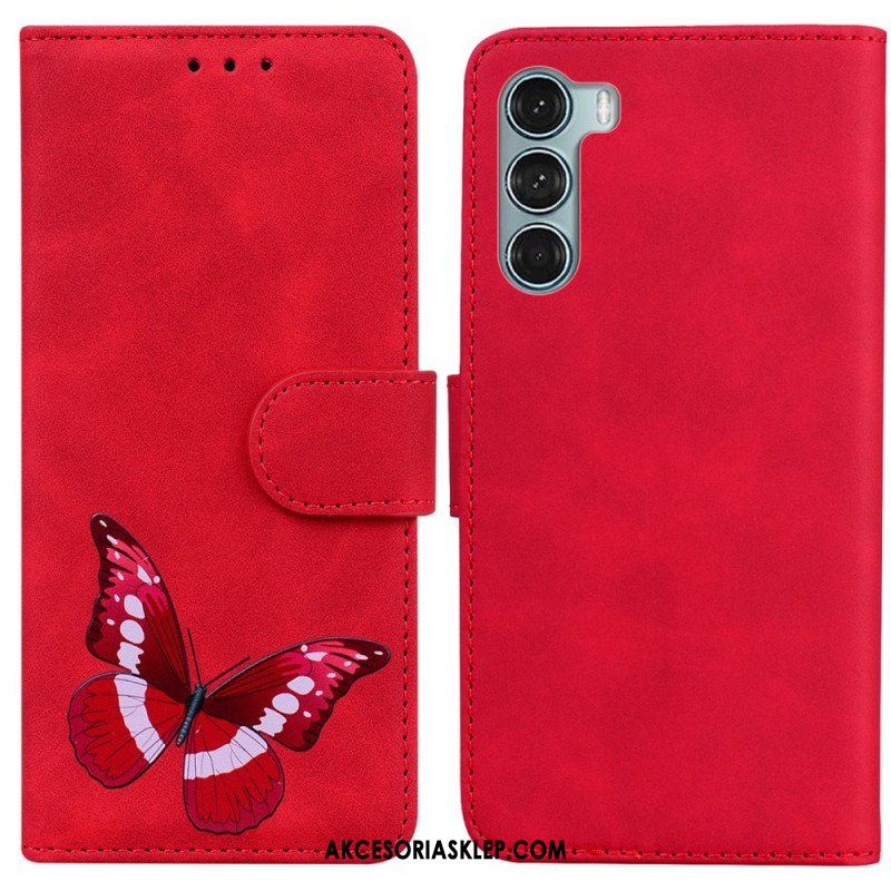 Etui Folio do Moto G200 5G Motyl Dotykający Skóry