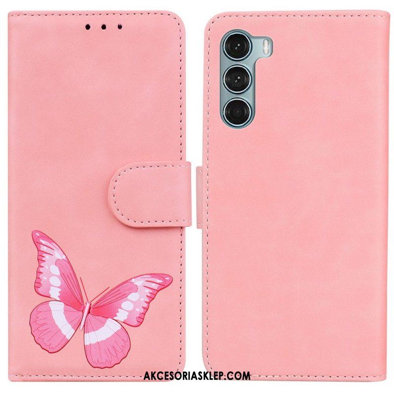 Etui Folio do Moto G200 5G Motyl Dotykający Skóry