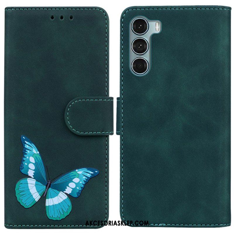 Etui Folio do Moto G200 5G Motyl Dotykający Skóry