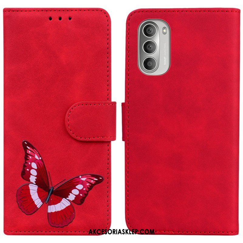 Etui Folio do Moto G51 5G Motyl Dotykający Skóry