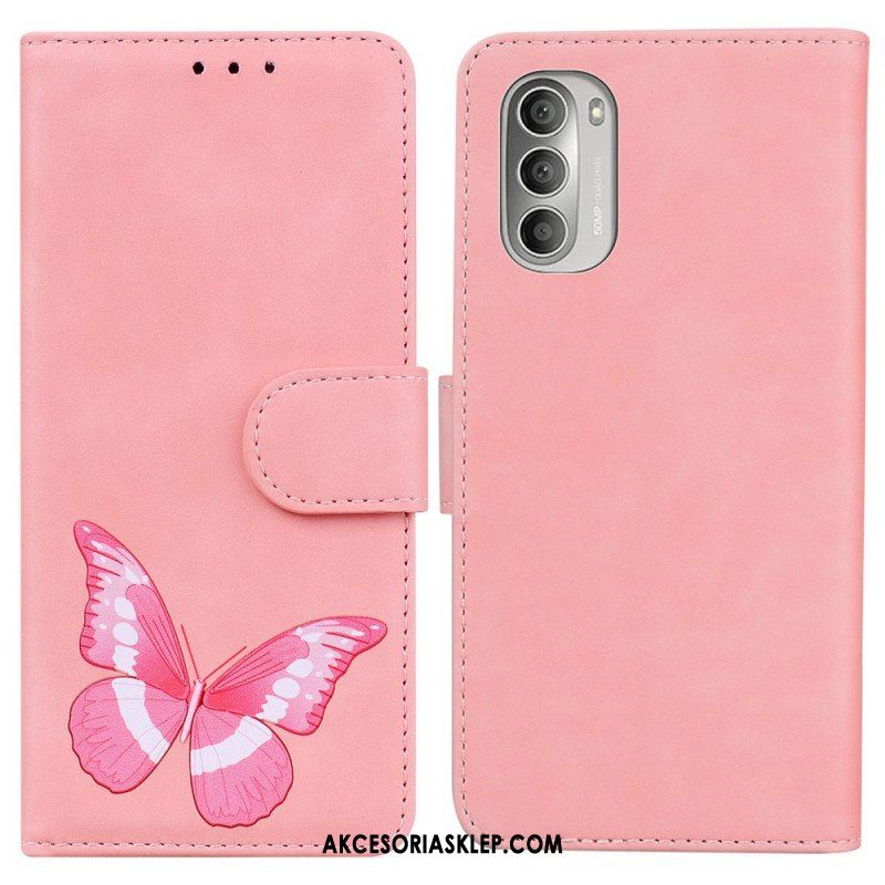 Etui Folio do Moto G51 5G Motyl Dotykający Skóry