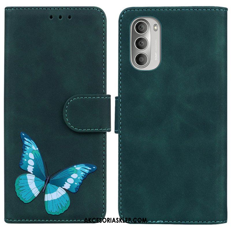 Etui Folio do Moto G51 5G Motyl Dotykający Skóry