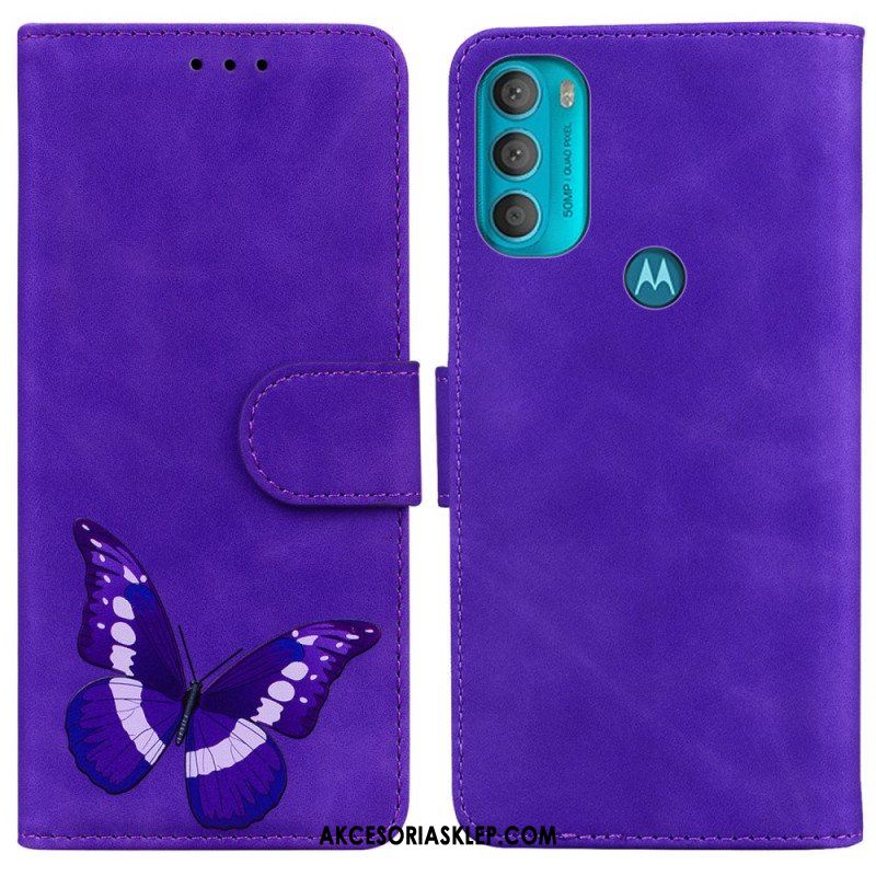 Etui Folio do Moto G71 5G Motyl Dotykający Skóry