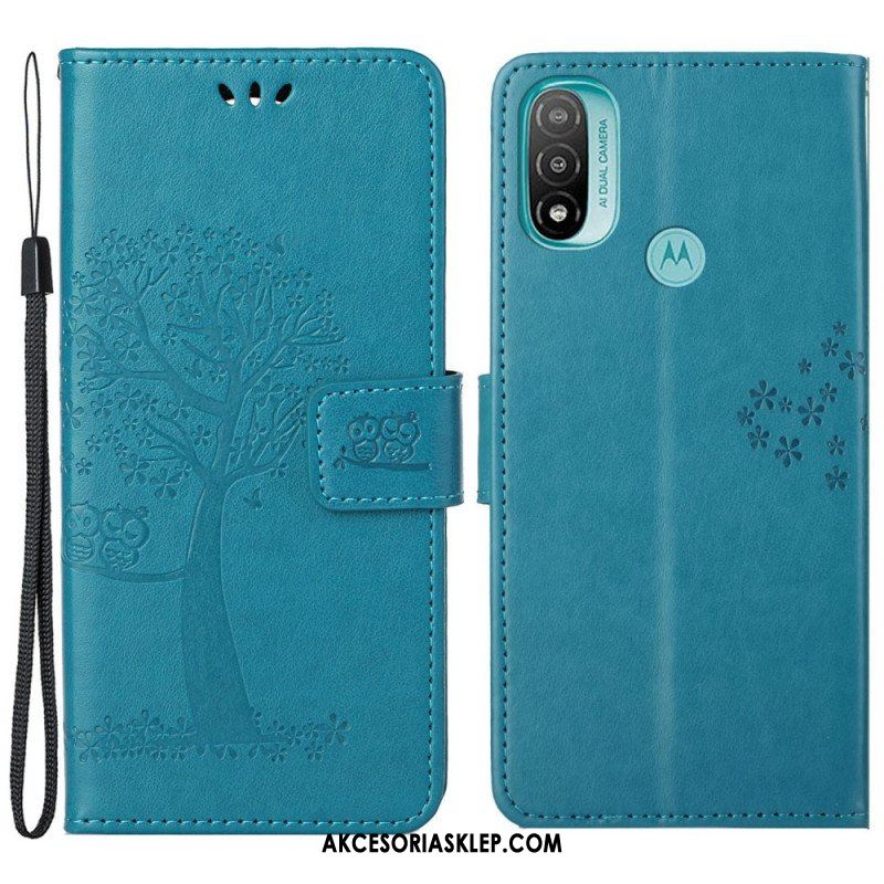 Etui Folio do Moto G71 5G z Łańcuch Drzewo Stringów I Sowy