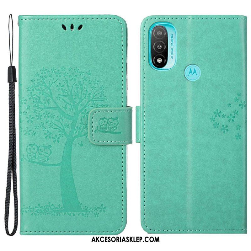 Etui Folio do Moto G71 5G z Łańcuch Drzewo Stringów I Sowy