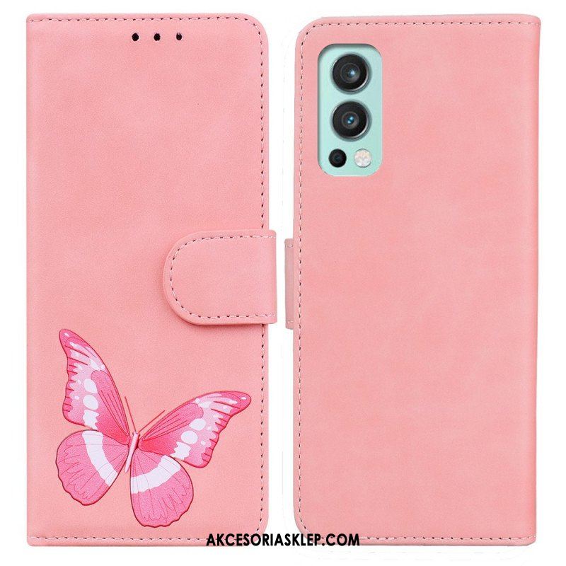 Etui Folio do OnePlus Nord 2 5G Motyl Dotykający Skóry