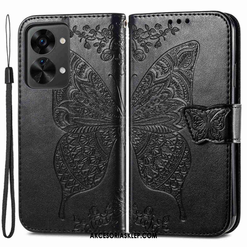 Etui Folio do OnePlus Nord 2T 5G z Łańcuch Etui Na Karty Ze Smyczą Butterfly