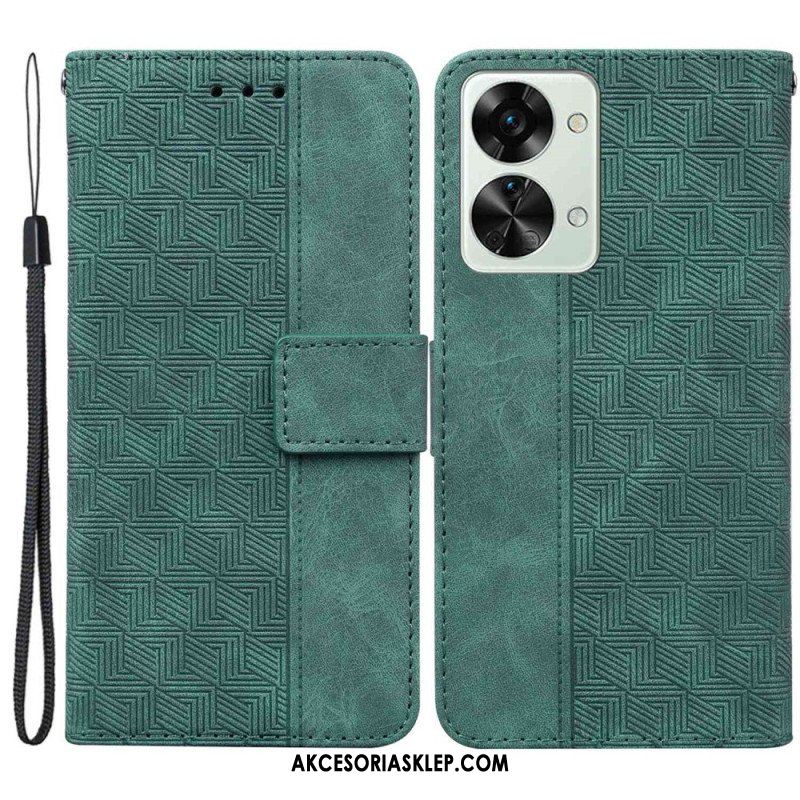 Etui Folio do OnePlus Nord 2T 5G z Łańcuch Geometryczne Wzory Na Ramiączkach