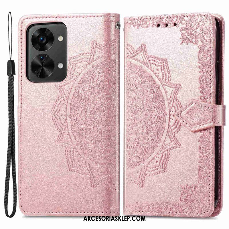 Etui Folio do OnePlus Nord 2T 5G z Łańcuch Uchwyt Na Kartę Z Paskiem Mandala