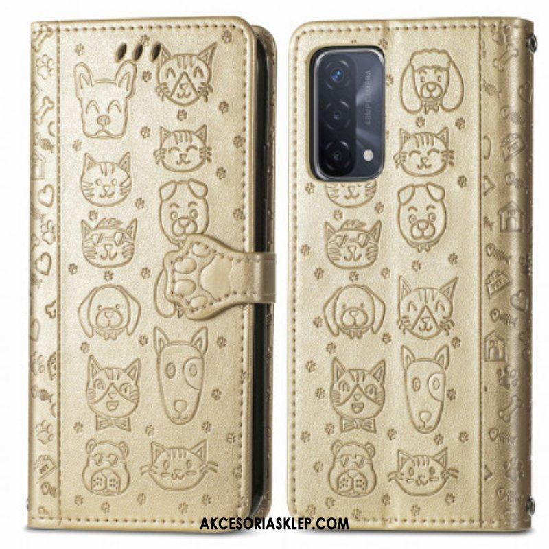 Etui Folio do Oppo A54 5G / A74 5G Animowane Zwierzęta