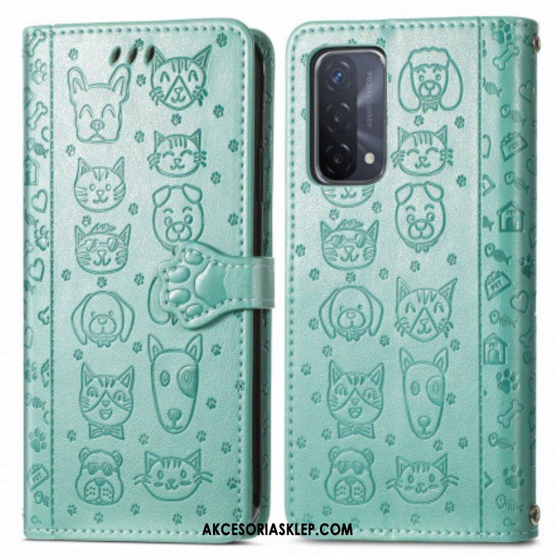 Etui Folio do Oppo A54 5G / A74 5G Animowane Zwierzęta