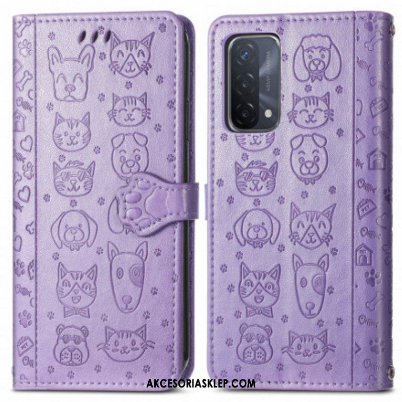 Etui Folio do Oppo A54 5G / A74 5G Animowane Zwierzęta