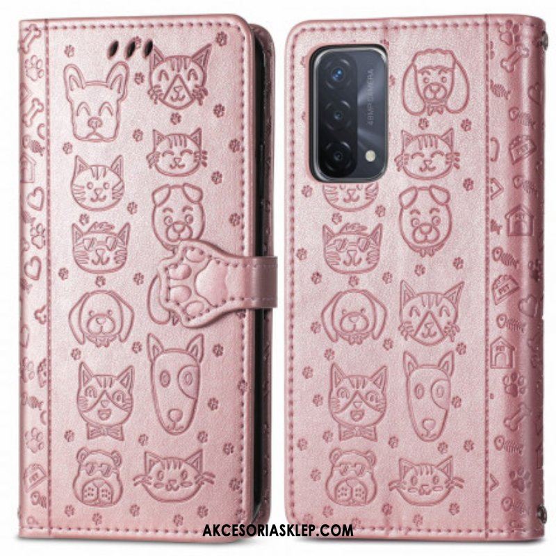 Etui Folio do Oppo A54 5G / A74 5G Animowane Zwierzęta