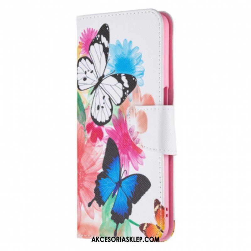 Etui Folio do Oppo A54 5G / A74 5G Malowane Motyle I Kwiaty