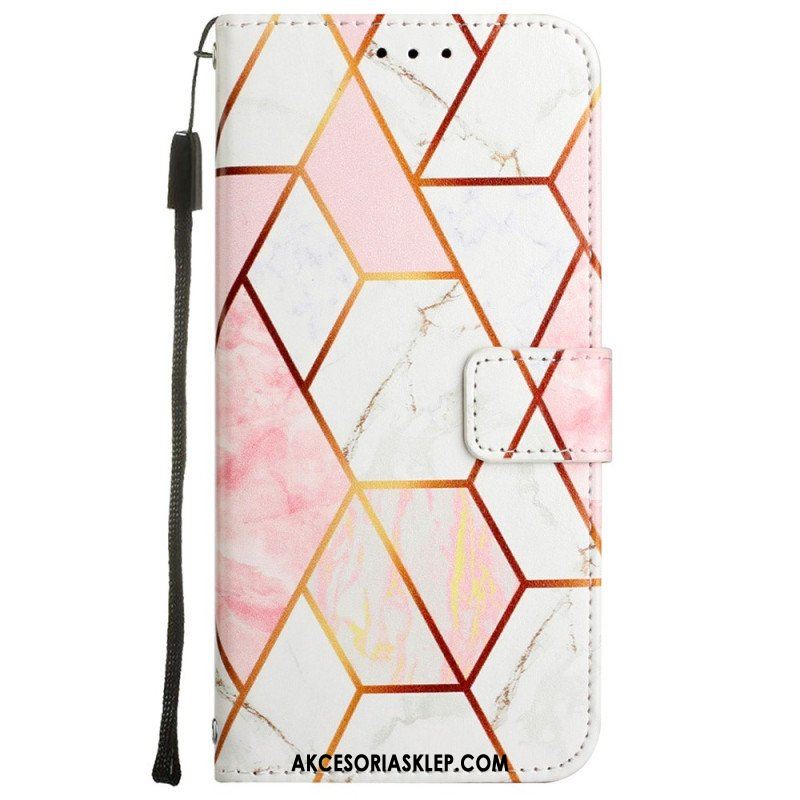 Etui Folio do Oppo A54 5G / A74 5G Marmur Ze Smyczą