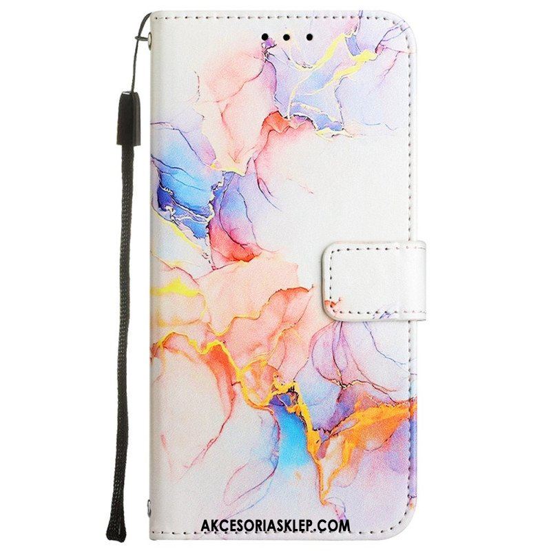 Etui Folio do Oppo A54 5G / A74 5G Marmur Ze Smyczą