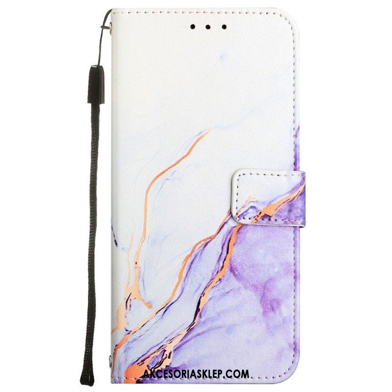 Etui Folio do Oppo A54 5G / A74 5G Marmur Ze Smyczą