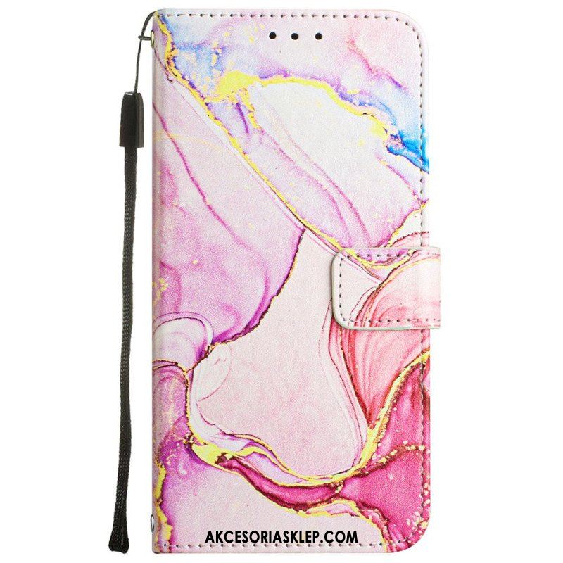 Etui Folio do Oppo A54 5G / A74 5G Marmur Ze Smyczą