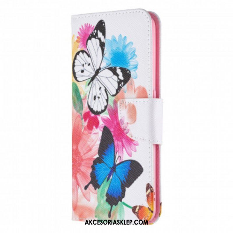 Etui Folio do Oppo A94 5G Malowane Motyle I Kwiaty