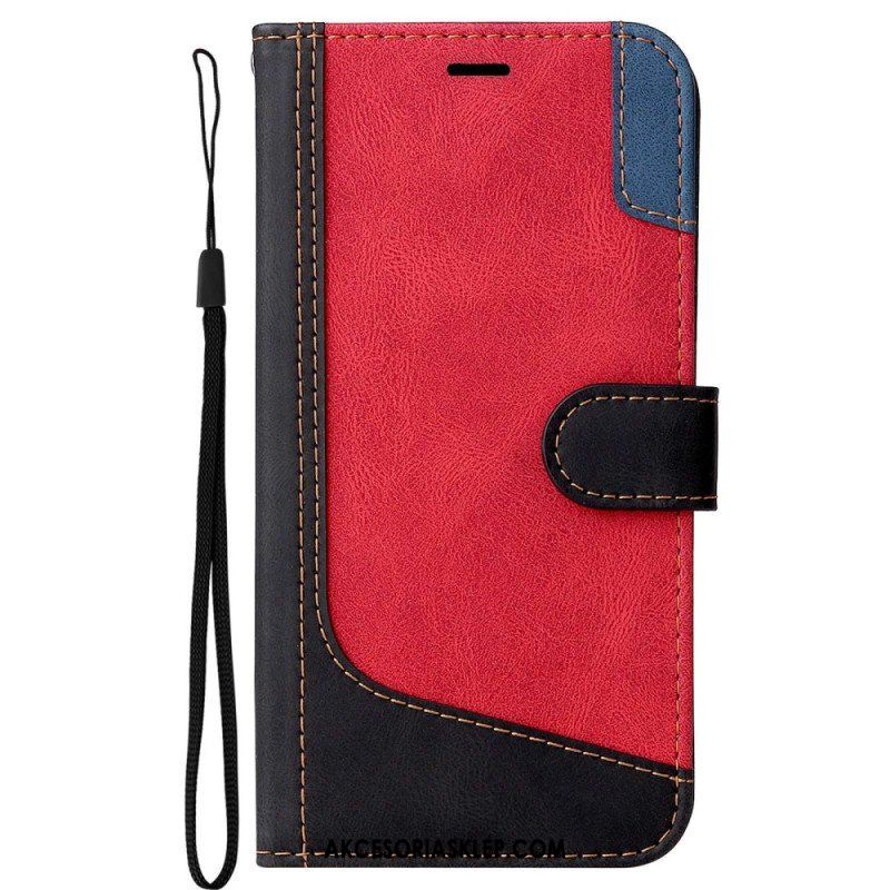 Etui Folio do Oppo A94 5G Trójkolorowy Ze Smyczą