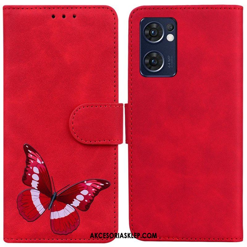 Etui Folio do Oppo Find X5 Lite Motyl Dotykający Skóry