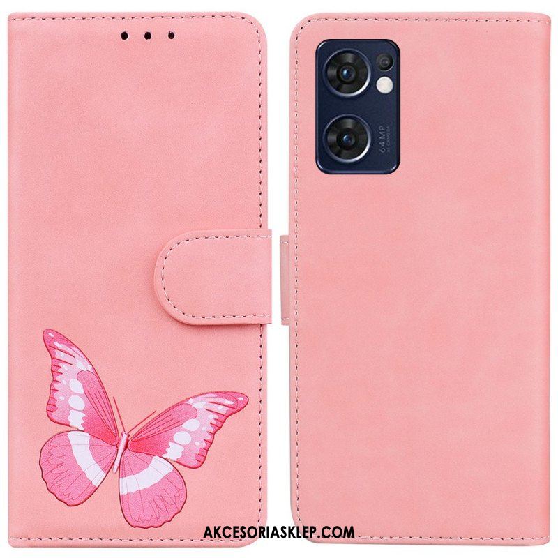 Etui Folio do Oppo Find X5 Lite Motyl Dotykający Skóry