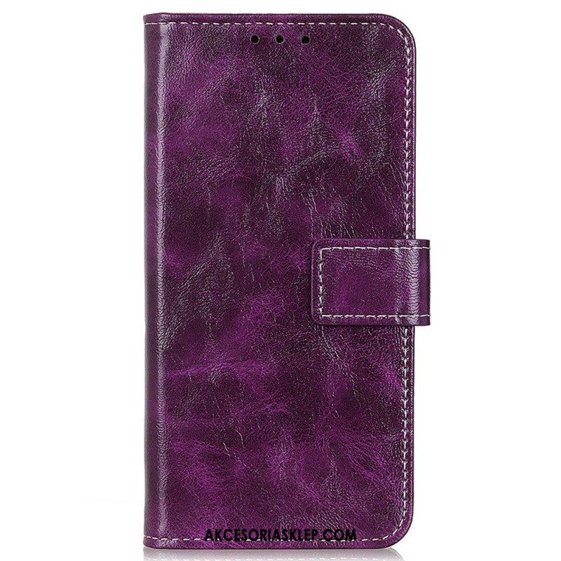 Etui Folio do Poco M4 5G Lakierowana Z Widocznymi Szwami