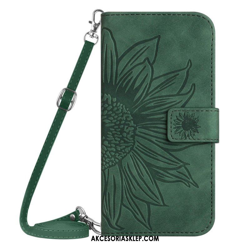 Etui Folio do Poco M4 5G Słonecznik Z Paskiem Na Ramię