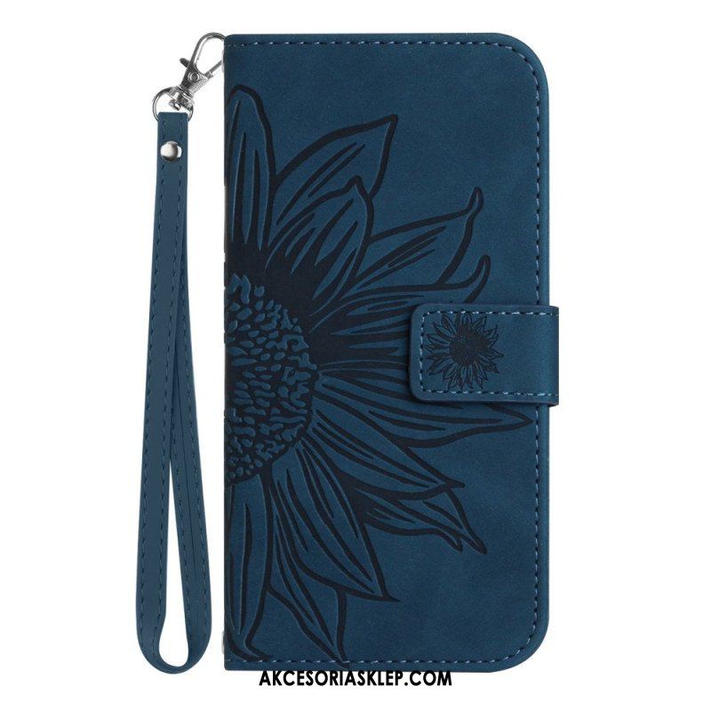 Etui Folio do Poco M4 5G Słonecznik Z Smyczą