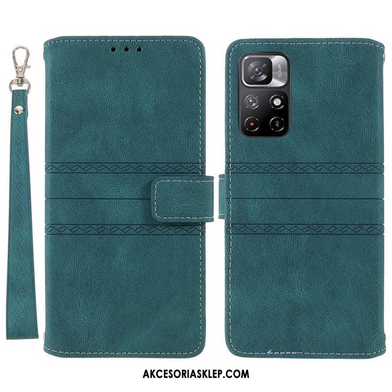 Etui Folio do Poco M4 Pro 5G Koronkowe Szwy