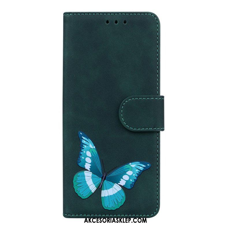 Etui Folio do Poco M4 Pro 5G Motyl Dotykający Skóry