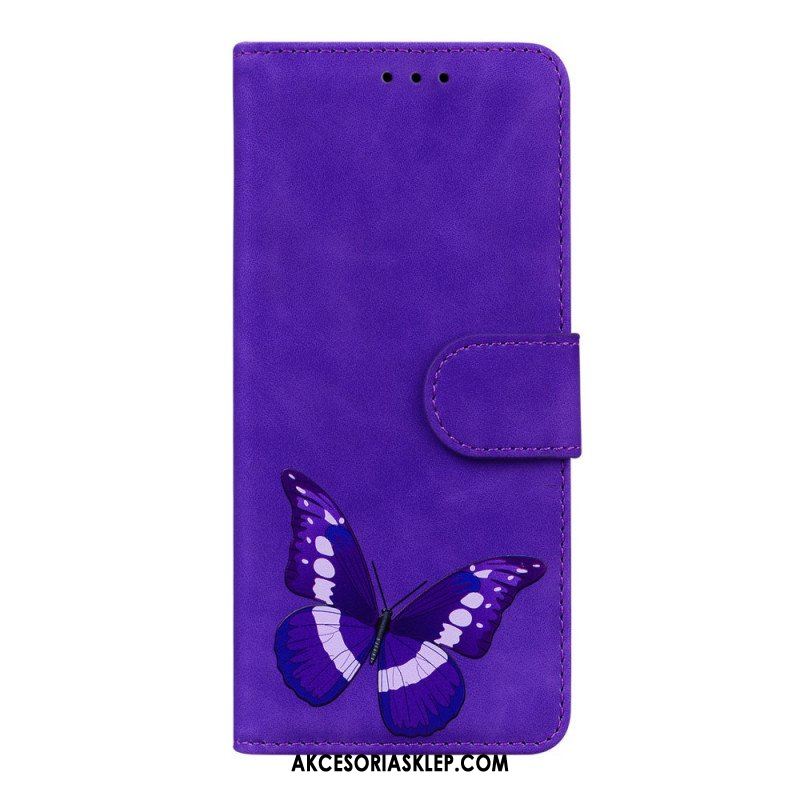 Etui Folio do Poco M4 Pro 5G Motyl Dotykający Skóry