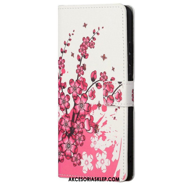 Etui Folio do Poco M4 Pro 5G Tropikalne Kwiaty