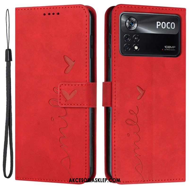 Etui Folio do Poco X4 Pro 5G z Łańcuch Pasiasty Uśmiech